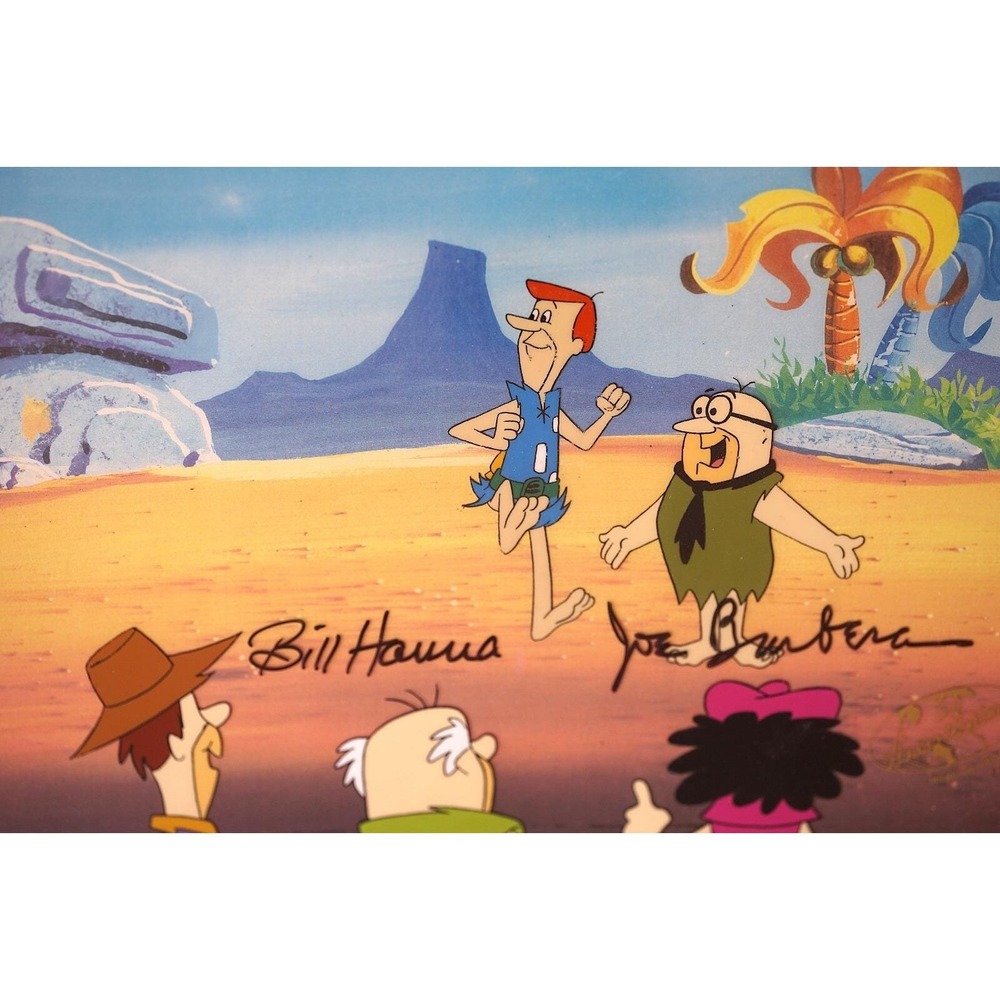 Rare Framed Jetsons Meet the Flintstones‎ Cel Signed by Bill Hanna & Joe Barbera